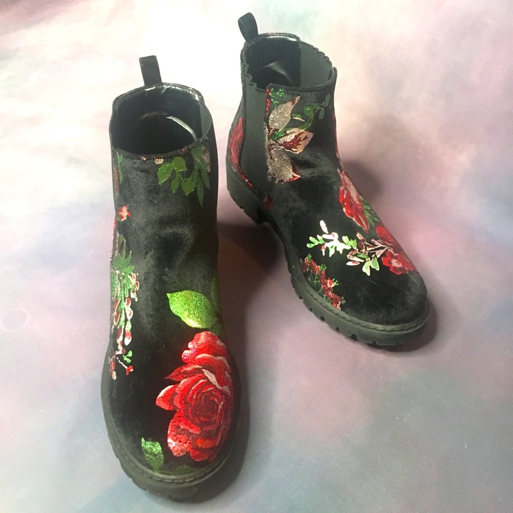 Floral Velvet Booties